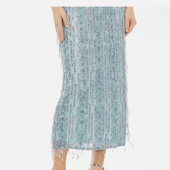 NWT Mac Duggal 5980 Size 6 High Neck Crystal Fringe French Blue Beaded - Picture 5 of 9